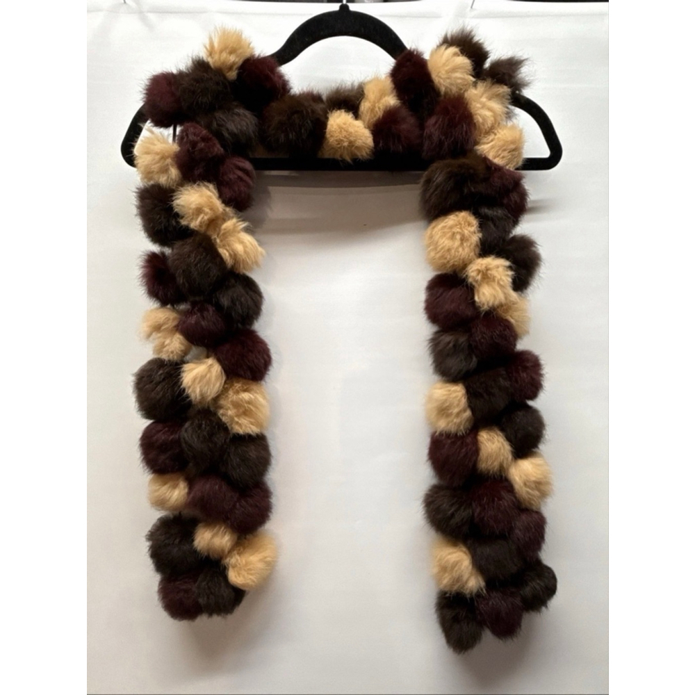 Genuine Rabbit Fur Ball Scarf Wrap Furry
Pom Poms W/Cords Multi Luxe
Soft